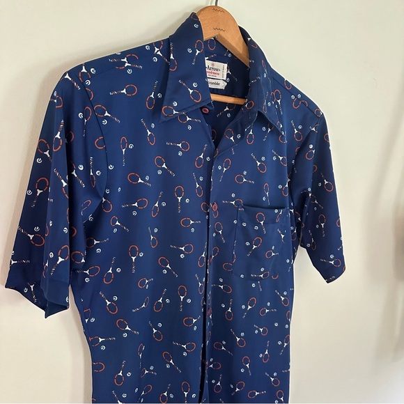Vintage Mid 70’s Arrow Scrambler Tennis Button Down Shirt Size Medium - Picture 1 of 13